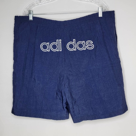Vintage 90s Adidas Lined Men's Nylon Shorts Large Navy Trefoil Soccer Running - Picture 2 of 7